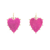 Suzy Landa Heart Shaped Pink Cobalt Calicite Druzy Earrings with Diamond