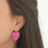 Suzy Landa Heart Shaped Pink Cobalt Calicite Druzy Earrings with Diamond