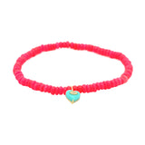 Sydney Evan Pink Opal Bead Stretch Bracelet with Turquoise and Diamond Heart