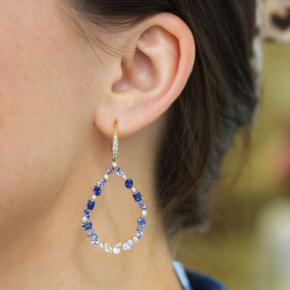 Penny Preville Diamond Moonstone and Blue Sapphire Tear Drop Earrings - Be On Park