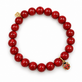 Sydney Evan 14K Yellow Gold Mini Enamel Ladybug Red Beaded Bracelet