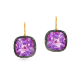 Signed Fred Leighton Cushion Amethyst Silver topped Gold Collet Drop Earrings