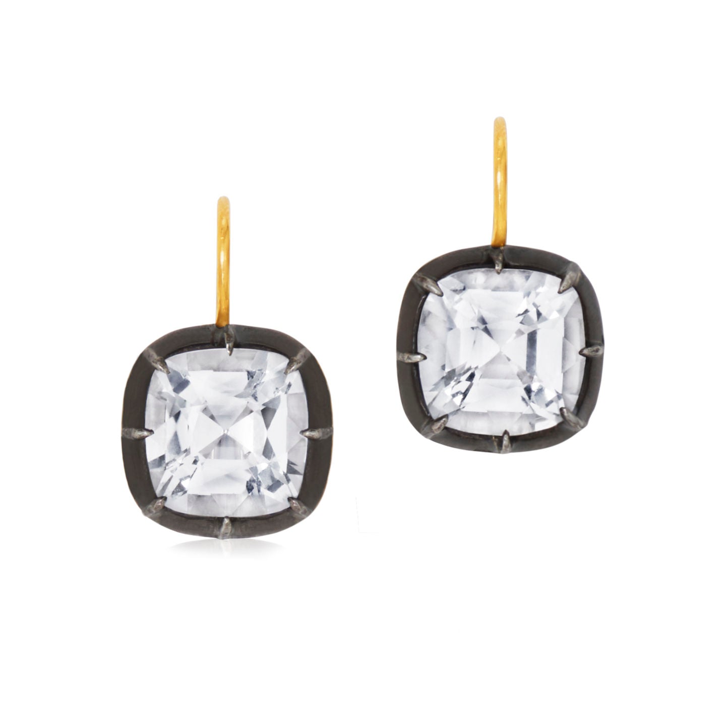 Signed Fred Leighton Cushion White Topaz Collet Drop Earrings - Be On Park