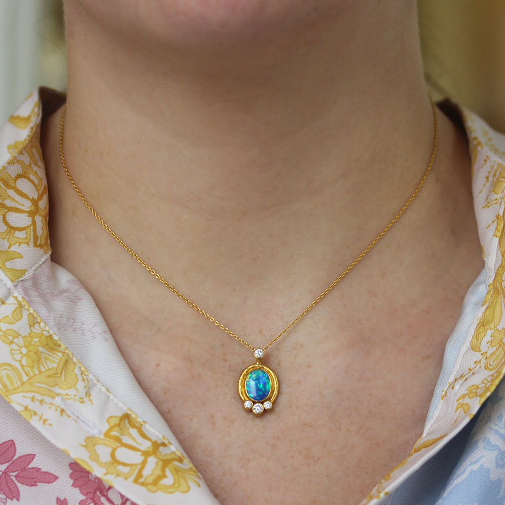 Gurhan Yellow Gold Australian Opal & Diamond Necklace - Be On Park