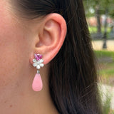 Oscar Heyman Diamond, Pink Sapphire & Pink Opal Earrings
