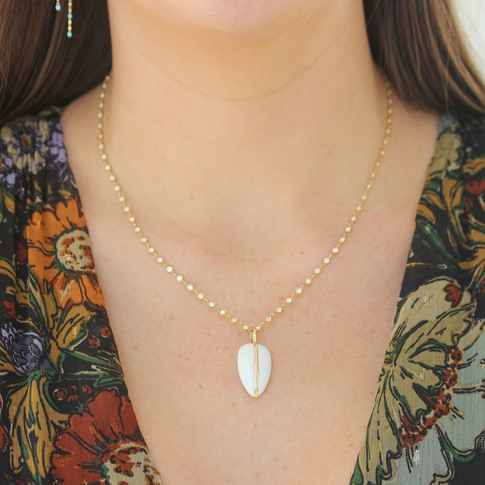 By Pariah Large Pebble Pendant in White Agate - Be On Park