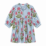 Maison Marigold Taj Mini Dress in Pink Flower on Blue Stripe