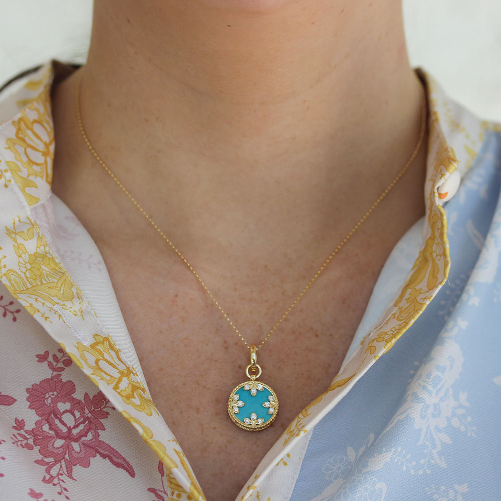 Roberto Coin Diamond and Turquoise Medallion Necklace - Be On Park