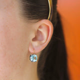 Signed Fred Leighton Cushion Blue Topaz Silver Topped Gold Collet Drop Earrings