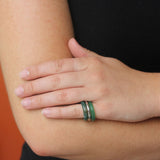 By Pariah Green Chalcedony & Moss Agate Trilogy Stack Ring
