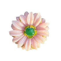 Stephanie Albertson Carved Pink Opal Flower Pendant with green jade center - Be On Park