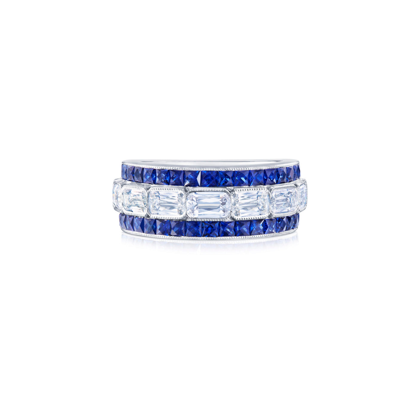Kwiat Half Circle Wedding Ring with Ashoka Diamonds and Sapphires - Be On Park