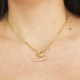 Penny Preville Yellow Gold Large Flat Link Necklace with Diamond Toggle