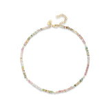 The Finest Stack Watermelon Tourmaline with Floating Diamonds Beaded Necklace
