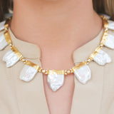 Gurhan One-of-a-Kind Oyster Gold Pearl All Around Short Necklace, Mixed Petal Shapes with Diamond Accents