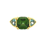 Lauren K Cushion Cut Green Tourmaline and Aquamarine Triad Ring - Be On Park