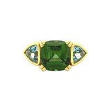 Lauren K Cushion Cut Green Tourmaline and Aquamarine Triad Ring - Be On Park