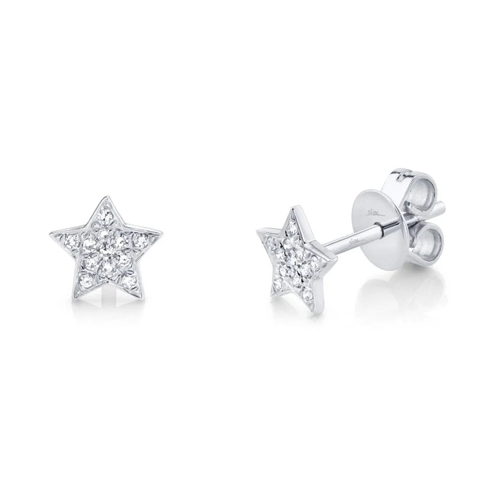 Shy Creation White Gold Mini Pave Diamond Star Studs - Be On Park