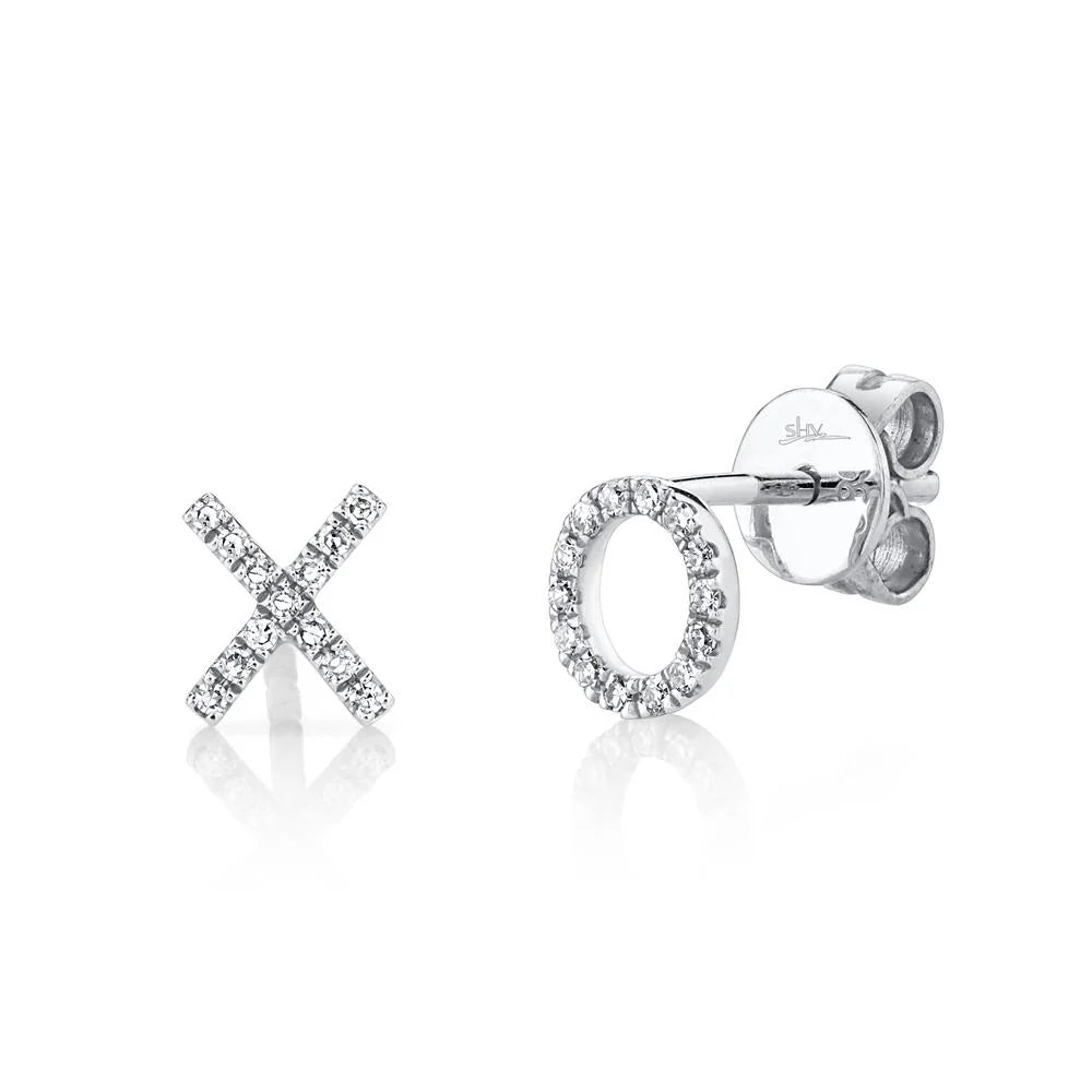Shy Creation White Gold X&O Diamond Studs - Be On Park