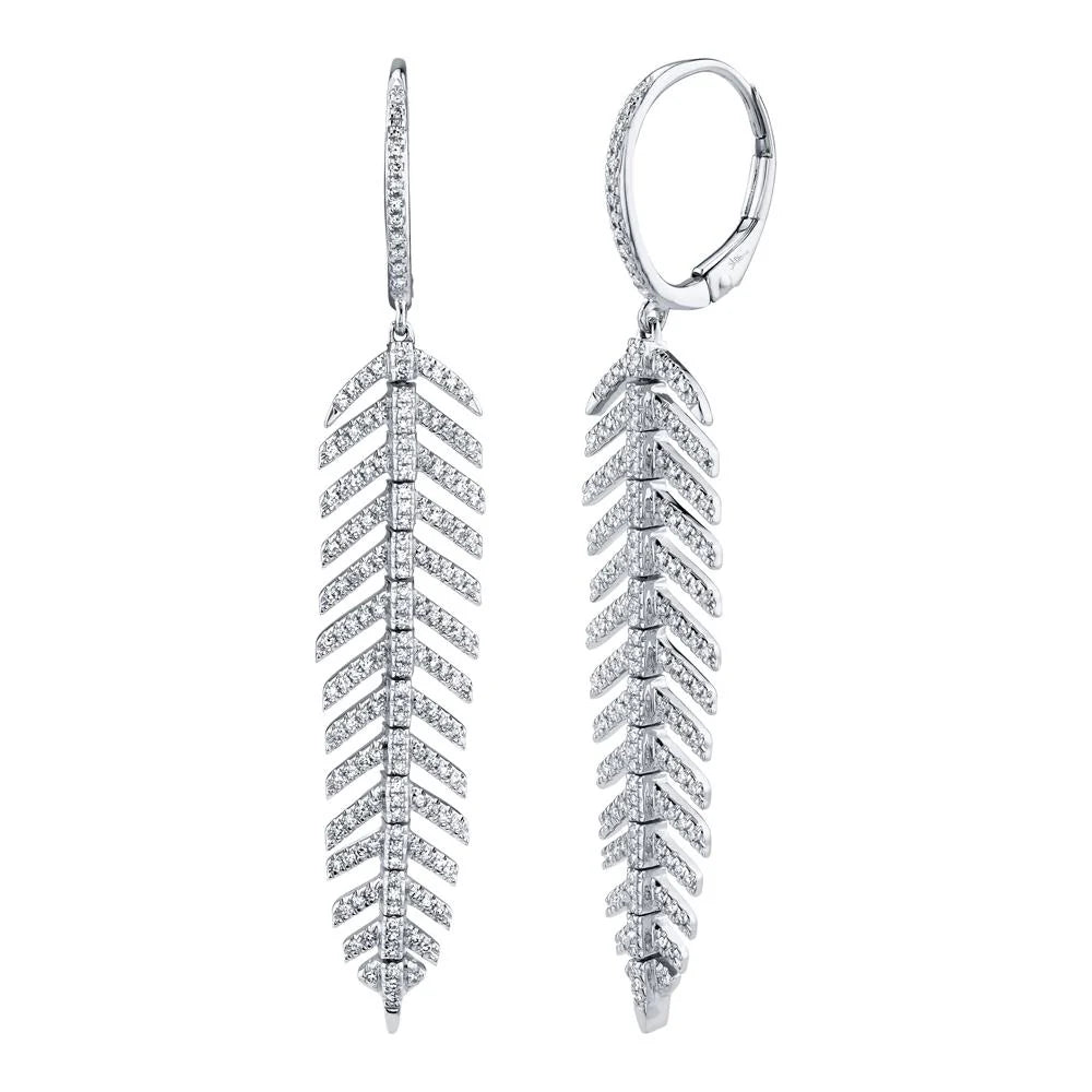 Shy Creation White Gold Diamond Phoenix Feather Drop Earrings - Be On Park