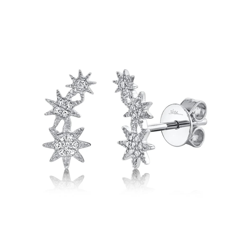 Shy Creation White Gold Mini Diamond Star Cluster Studs - Be On Park