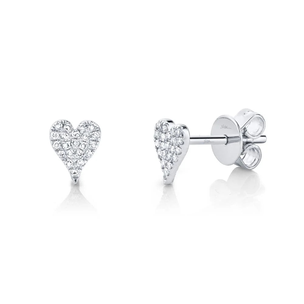 Shy Creation White Gold Mini Pave Diamond Heart Studs - Be On Park