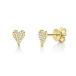 Shy Creation Yellow Gold Mini Pave Diamond Heart Studs - Be On Park
