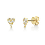 Shy Creation Yellow Gold Mini Pave Diamond Heart Studs - Be On Park