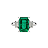 Platinum Emerald & Trapezoid Diamond Three-Stone Ring - Be On Park