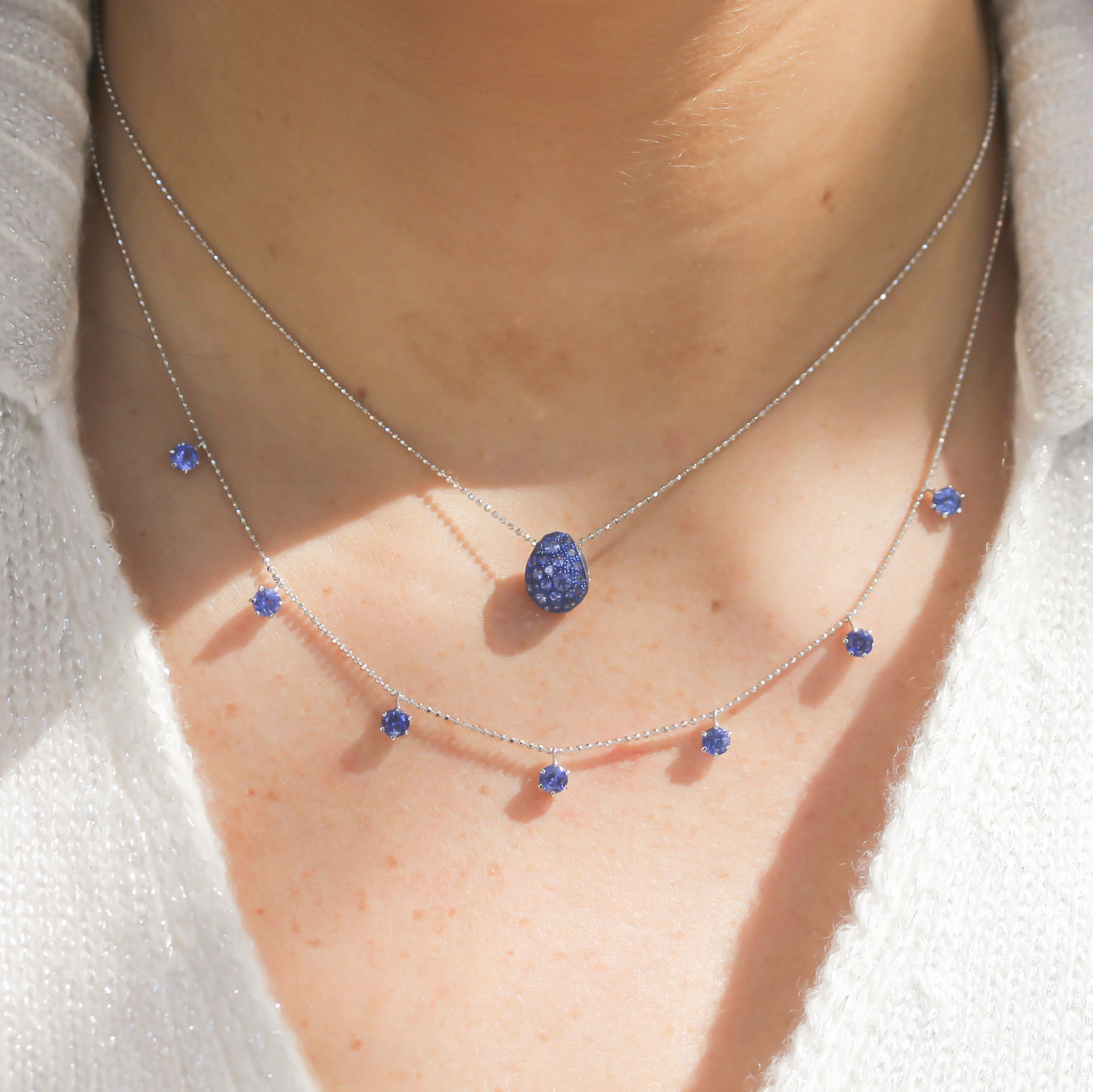 Graziela Blue Sapphire Floating Necklace - Be On Park
