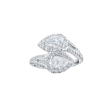 JB Star pear shape diamond "Forever Twogether" bypass ring with tapered baguette and round diamonds
