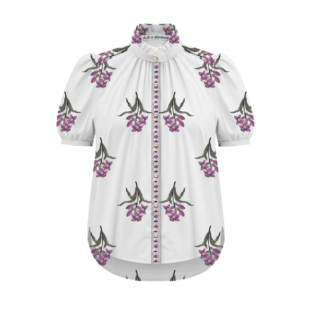 Alix of Bohemia Winnie Fuchsia Flower Shirt in Off White - Be On Park