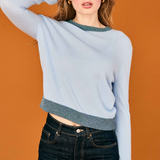 Jumper 1234 Cashmere Lurex Trim Crew in Blue