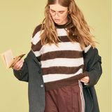 Jumper 1234 Wool Brushed Stripe Crew in Hickory Oyster
