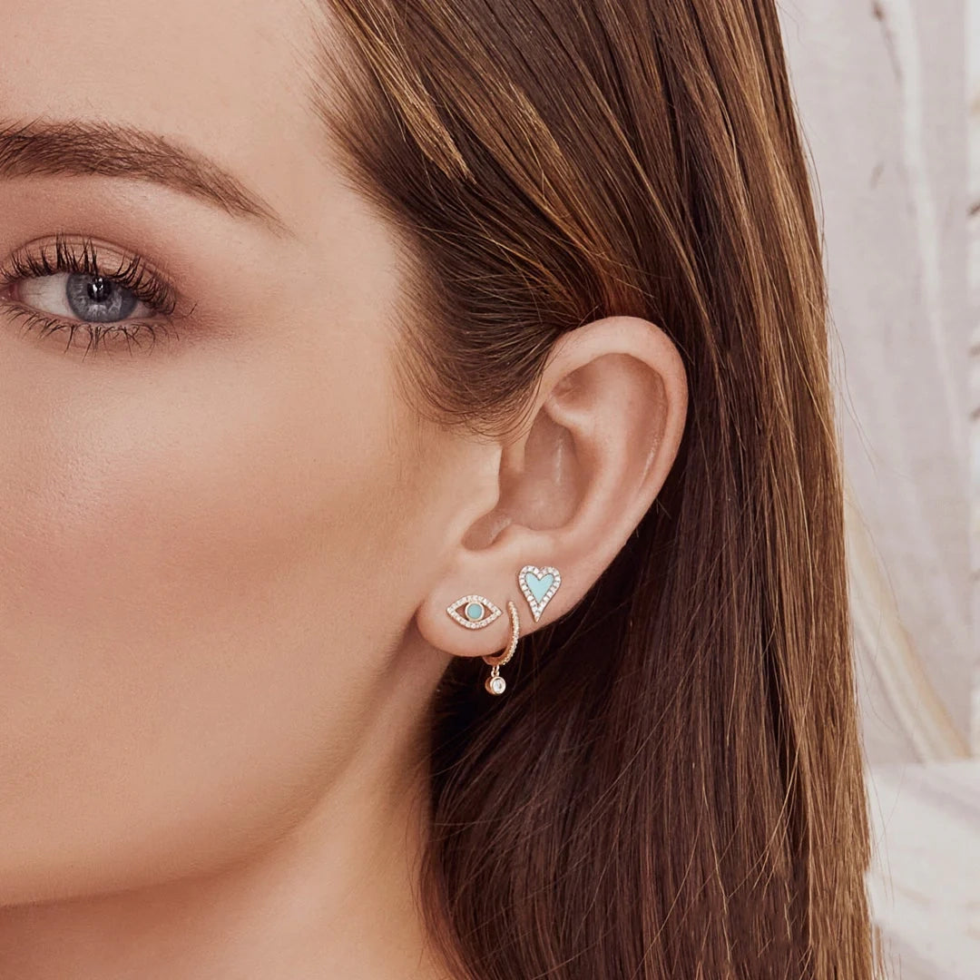 Shy Creation Turquoise and Diamond Eye Stud Earrings - Be On Park