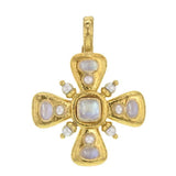 Small Moonstone Maltese Cross W/Pearls and Thin Clip Bale