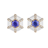 Goshwara 'Queen' Tanzanite, Diamond and White Enamel Hexagon Studs