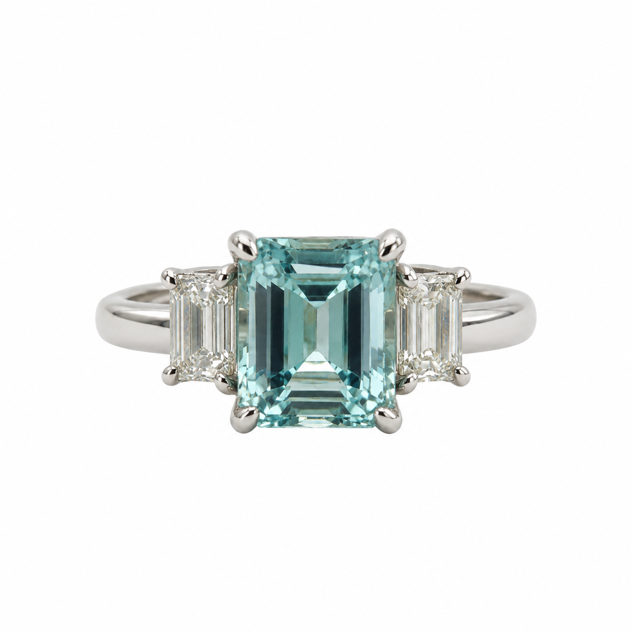 Emerald-Cut Aquamarine & Diamond Three-Stone Ring - Be On Park