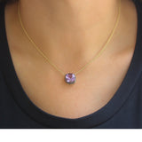 Signed Fred Leighton Cushion Amethyst Silver Topped Gold Collet Solitaire Pendant