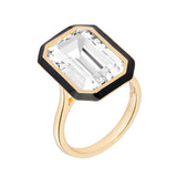 Goshwara 'Queen' Emerald Cut Rock Crystal and Black Enamel Ring