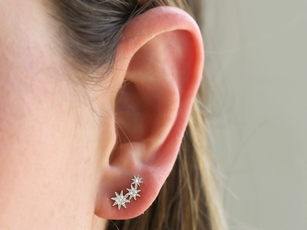 Shy Creation White Gold Mini Diamond Star Cluster Studs - Be On Park