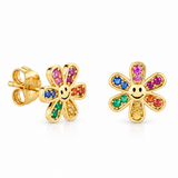 Sydney Evan 14K Yellow Gold Rainbow Daisy Happy Face Stud Earrings