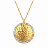 XO Jewels 14K Yellow Gold Diamond Hammered Disk Pendant Necklace