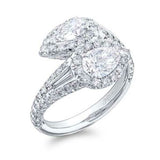 JB Star pear shape diamond "Forever Twogether" bypass ring with tapered baguette and round diamonds