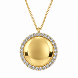 XO Jewels 14K Yellow Gold Diamond Polished Disk Pendant Necklace