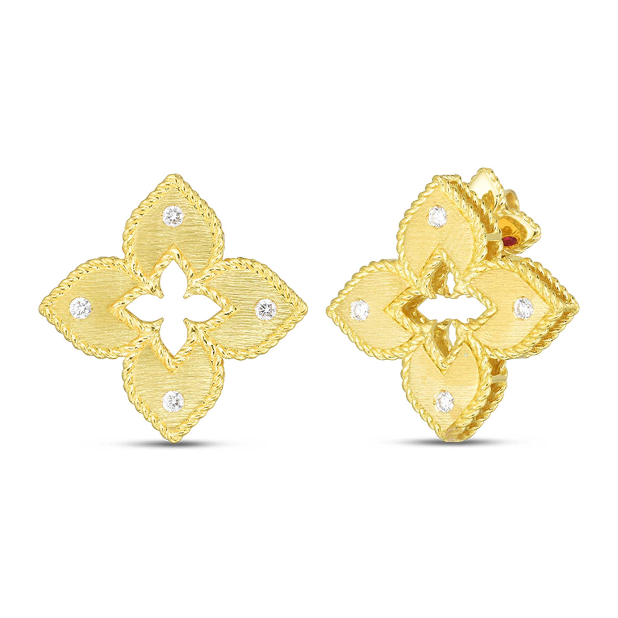 Roberto Coin Yellow Gold Petite Venetian Princess Satin Stud Earrings with Diamonds - Be On Park