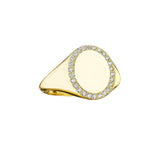 Penny Preville engravable oval signet pinky ring with pave diamond border