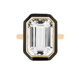 Goshwara 'Queen' Emerald Cut Rock Crystal and Black Enamel Ring