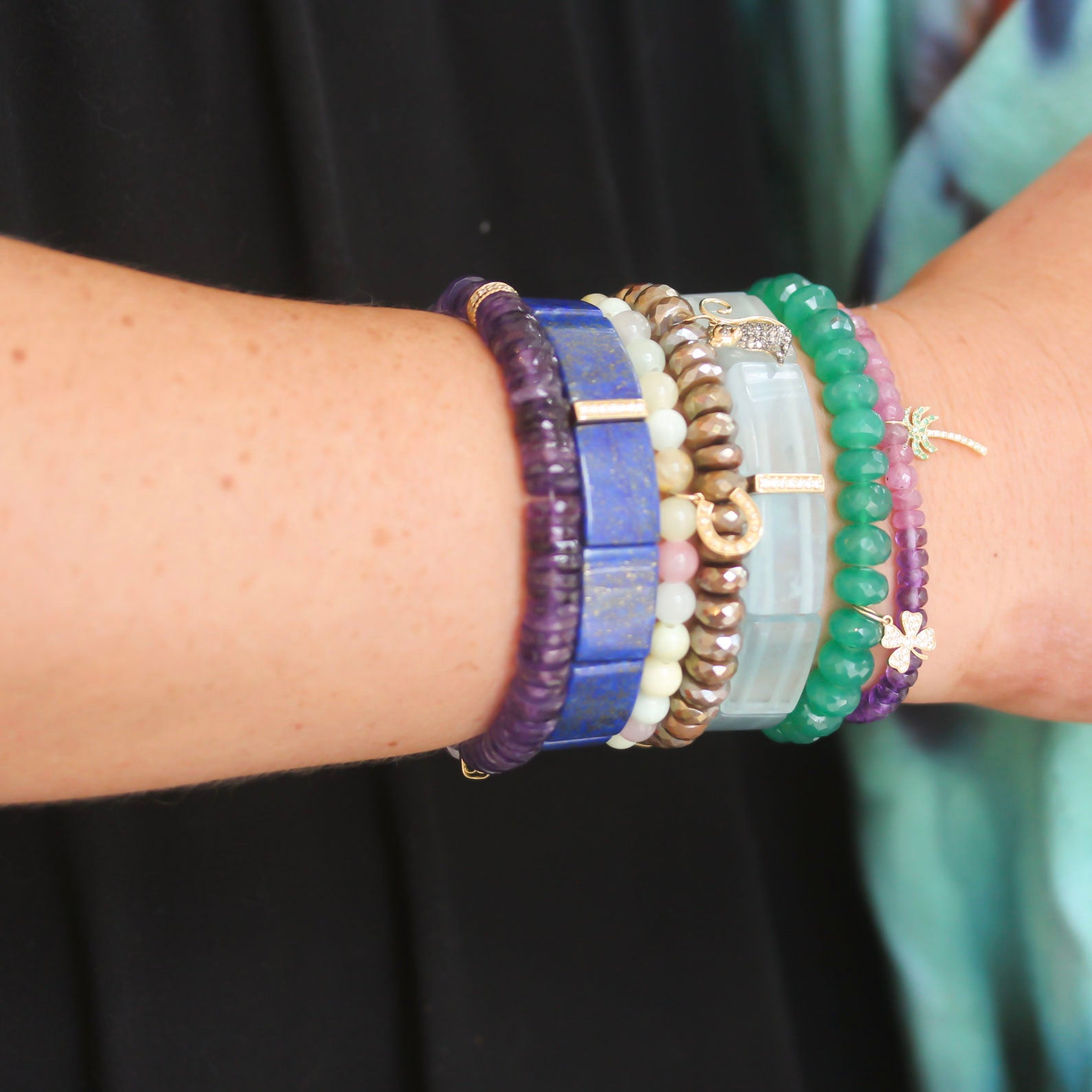 Sydney Evan Beaded Bracelet with Scallop Edge Pave Diamond Rondelle - Be On Park