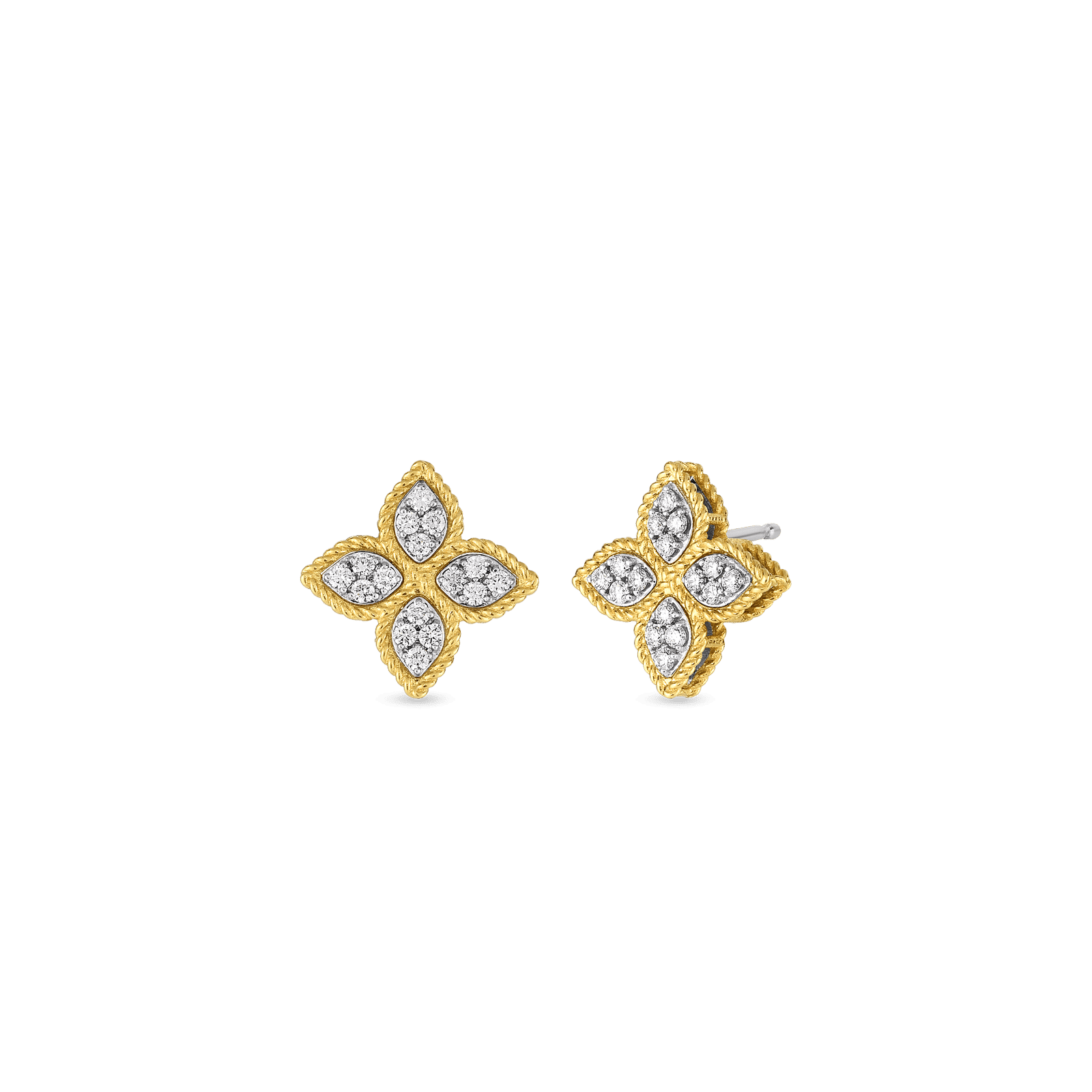 Roberto Coin White & Yellow Gold Medium Princess Flower Studs - Be On Park